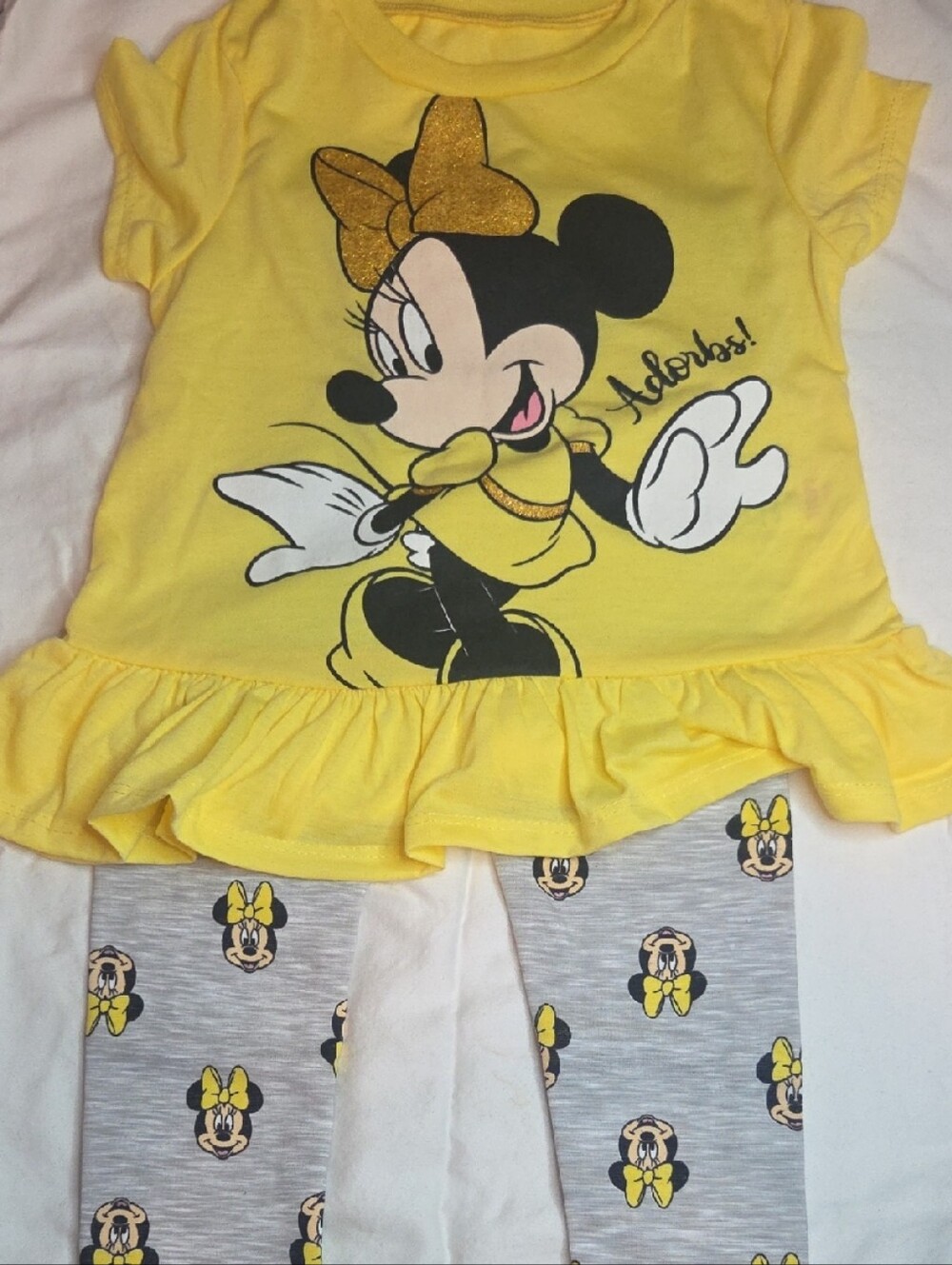 Disney Yellow Minnie Mouse Ruffle Top with Grey Minnie Leggings- Size 4T